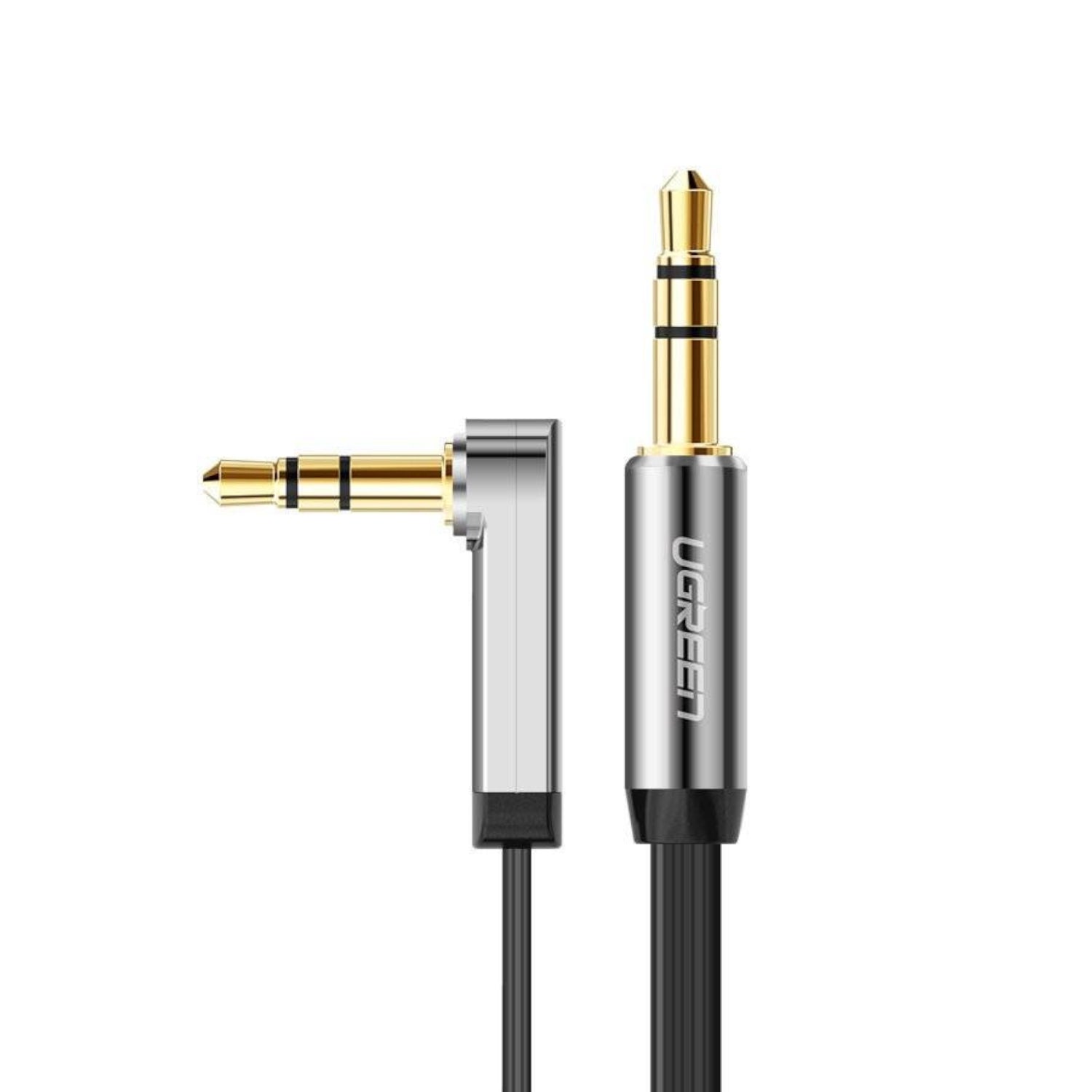 Ugreen AV119 Right-Angled 3.5MM Flat Aux Cable 1.5M Black/Silver image 2
