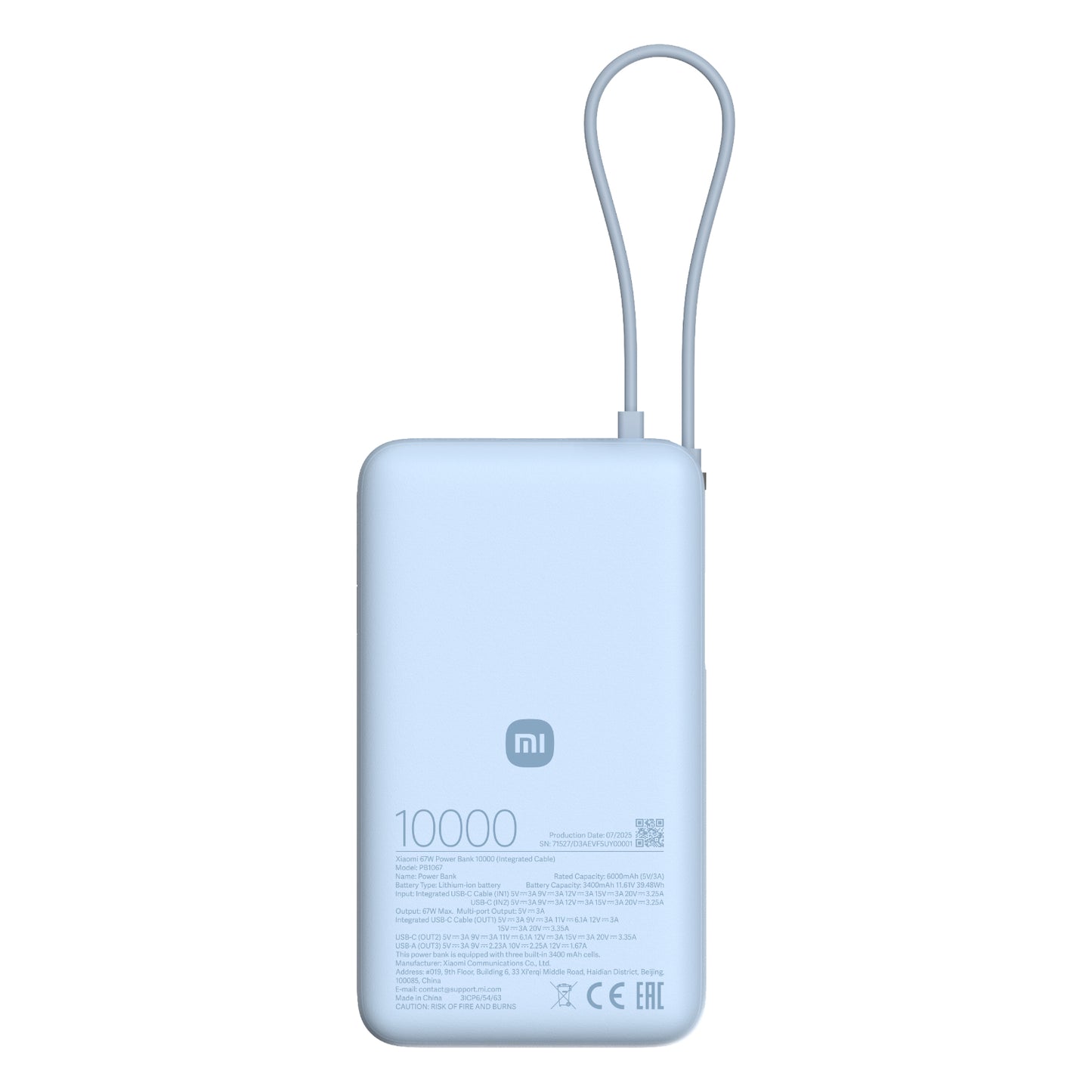 Xiaomi 67W Power Bank 10000MAH (integrated Cable) Ice Blue