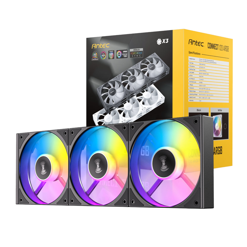 Antec Connect 120 ARGB PWM Fan 3 Pack Black