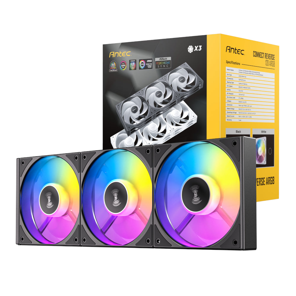 Antec Connect 120 Reverse ARGB PWM Fan 3 Pack Black