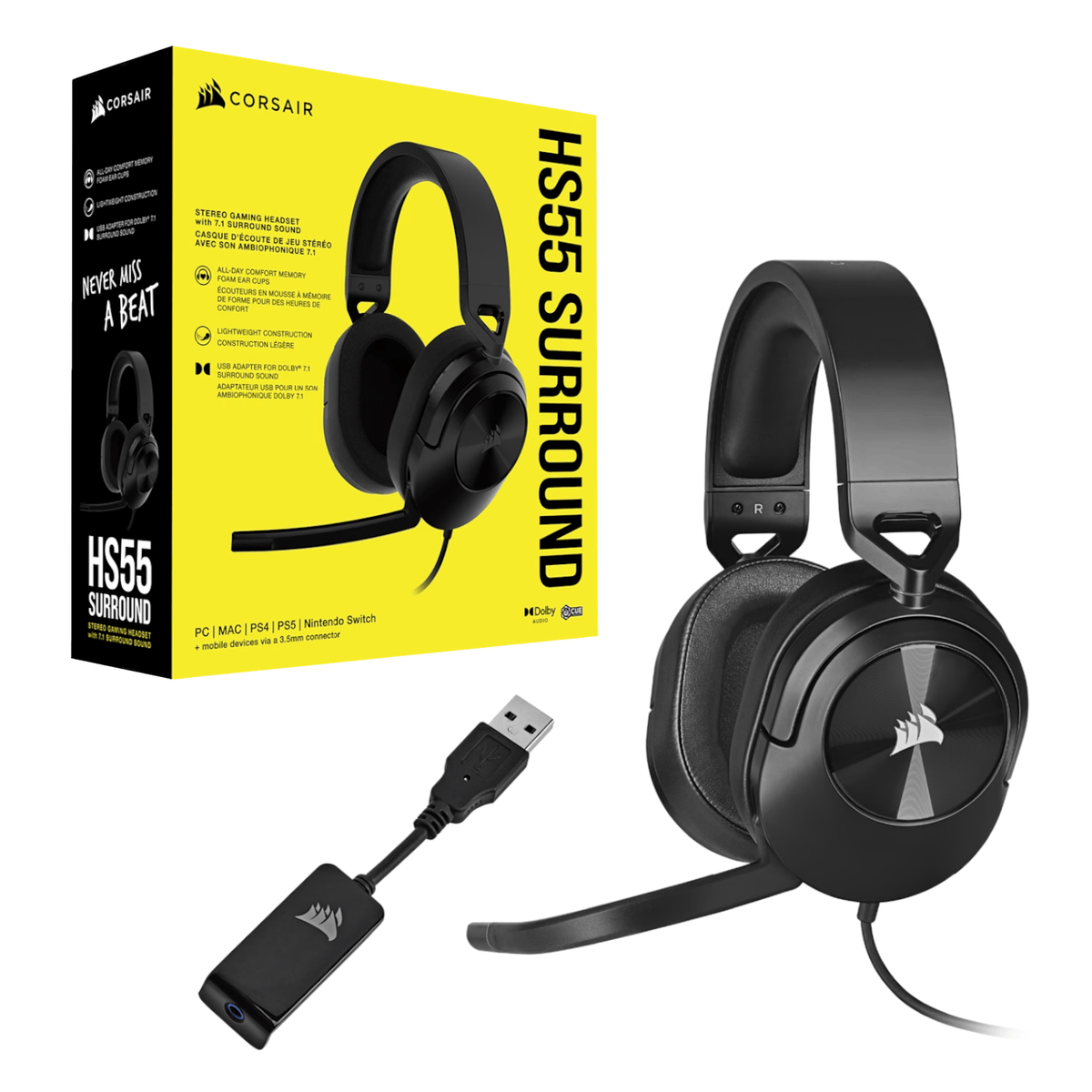 Corsair HS55 Surround Wired Gaming Headset Carbon Black image 4