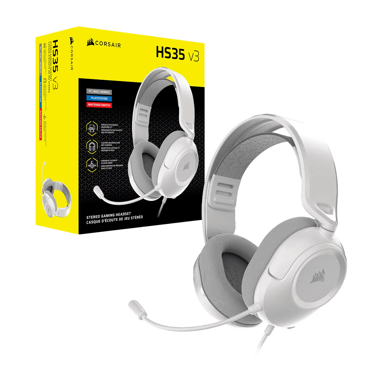 Corsair HS35 V3 Wired Gaming Headset White image 4