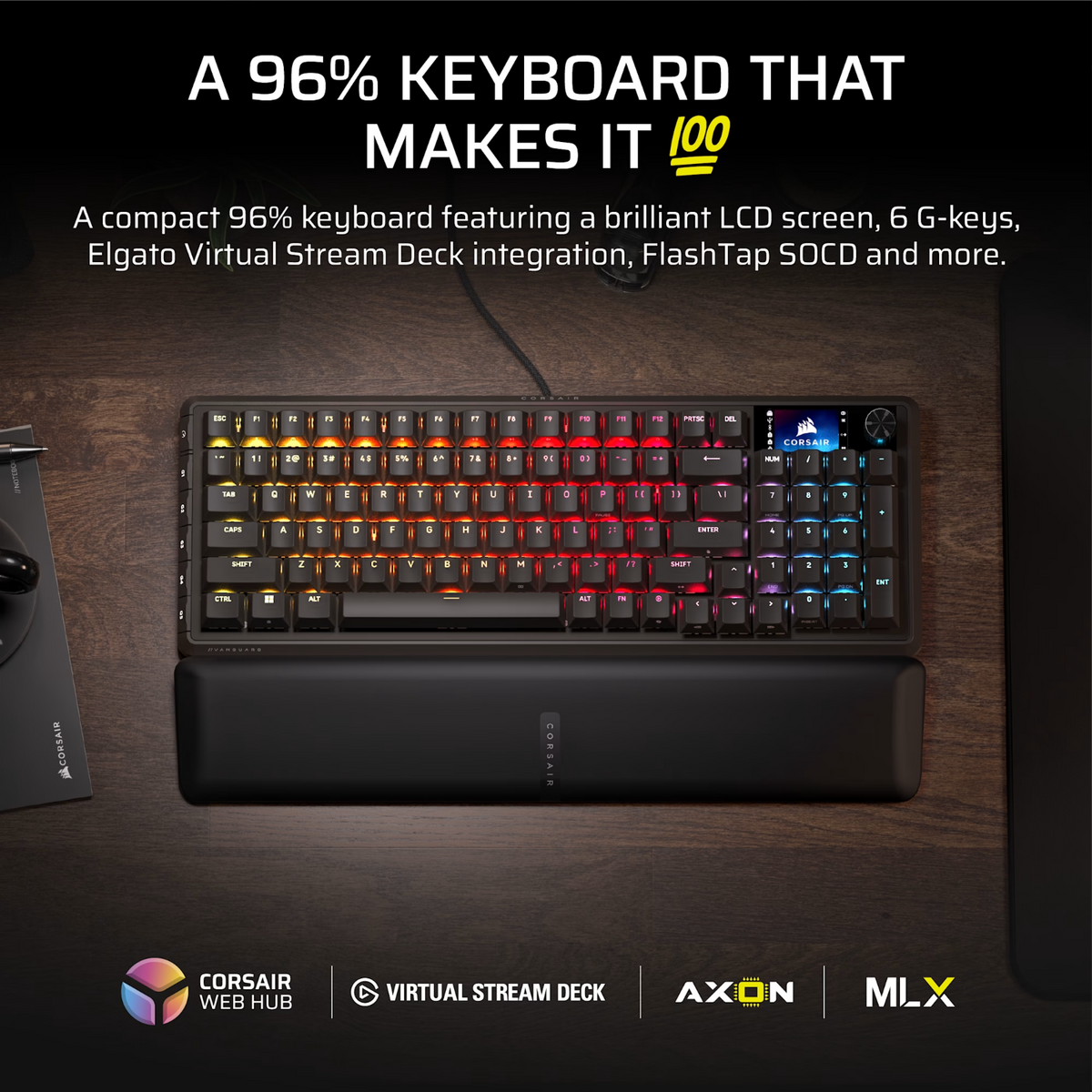Corsair Vanguard 96 Mechanical Gaming Keyboard, Corsair Mlx Plasma Black image 2
