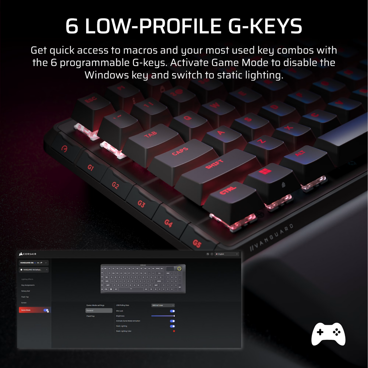 Corsair Vanguard 96 Mechanical Gaming Keyboard, Corsair Mlx Plasma Black image 5