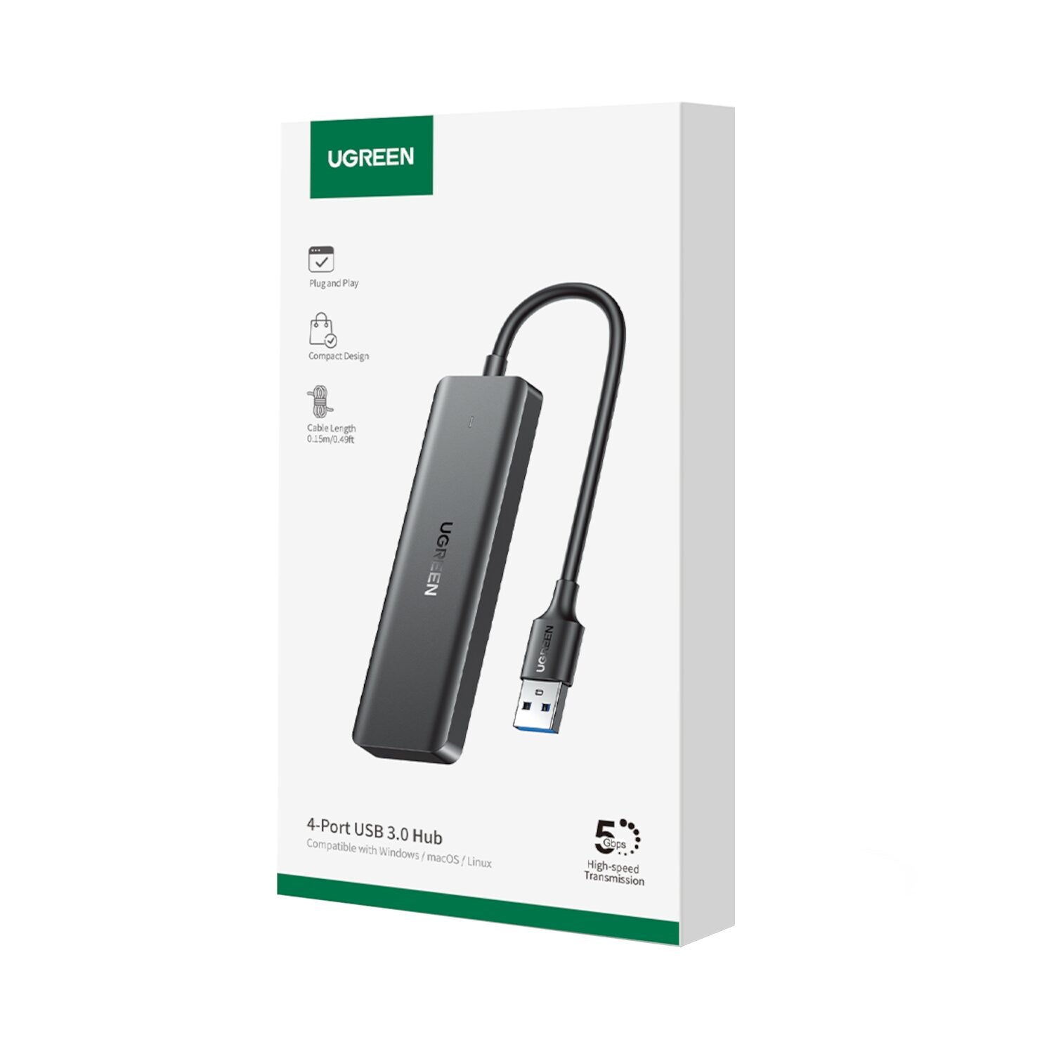 Ugreen 4-IN-1 USB 3.0 Hub High-Speed 5GBPS Data Transfer Grey image 6