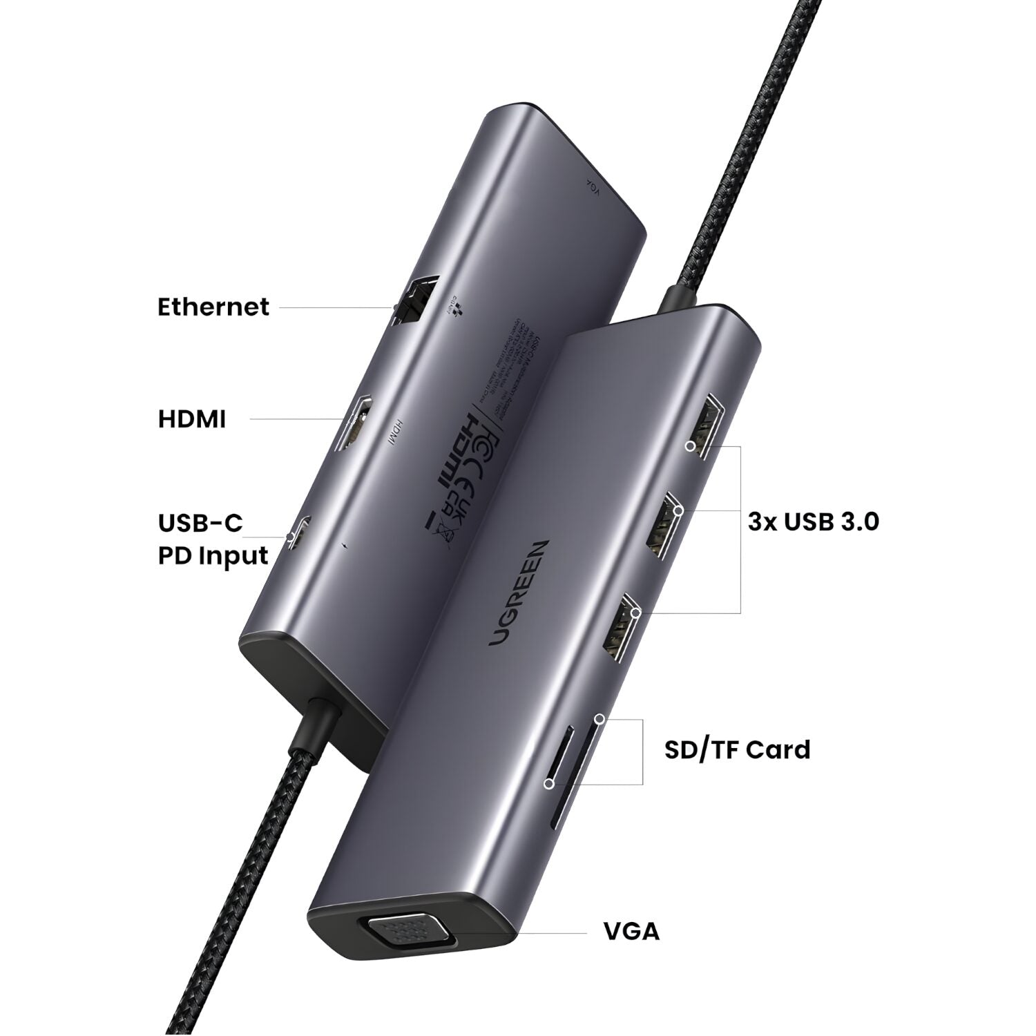 Ugreen 9-IN-1 Type-C Hub | HDMI | VGA | LAN | Sd/Tf | 100W Pd | USB3.0 image 4