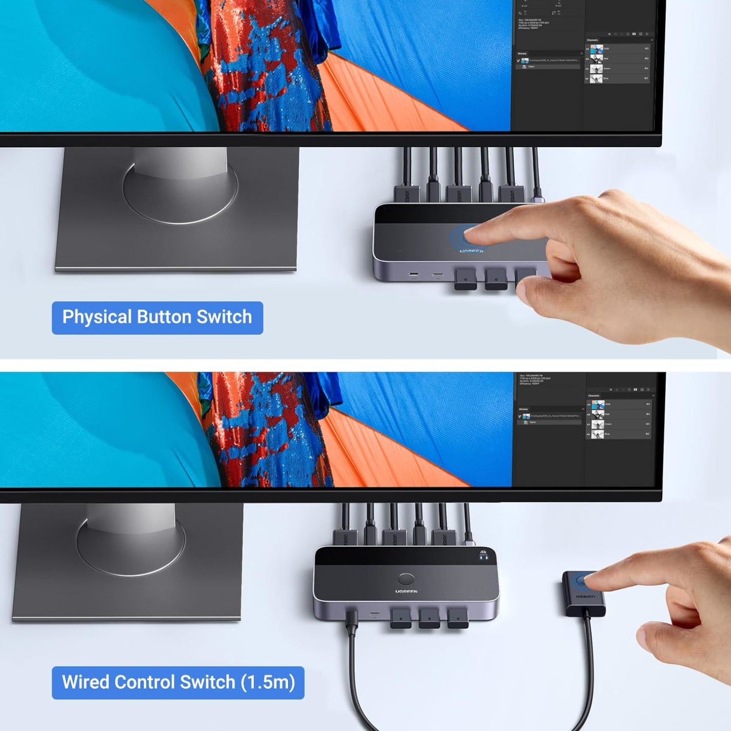 Ugreen 4K@60HZ HDMI Kvm Switch (2 In 1 Out)-Grey image 3