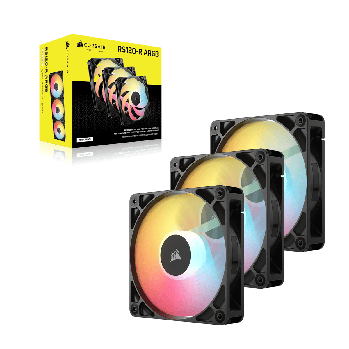 Corsair RS120-R ARGB 120MM PWM Reverse Fans Triple Pack Black image 4