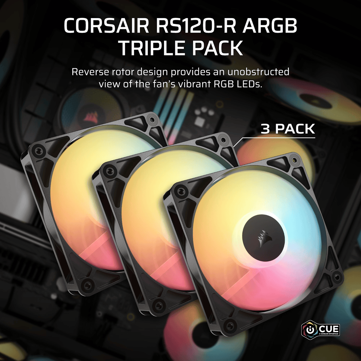 Corsair RS120-R ARGB 120MM PWM Reverse Fans Triple Pack Black image 5