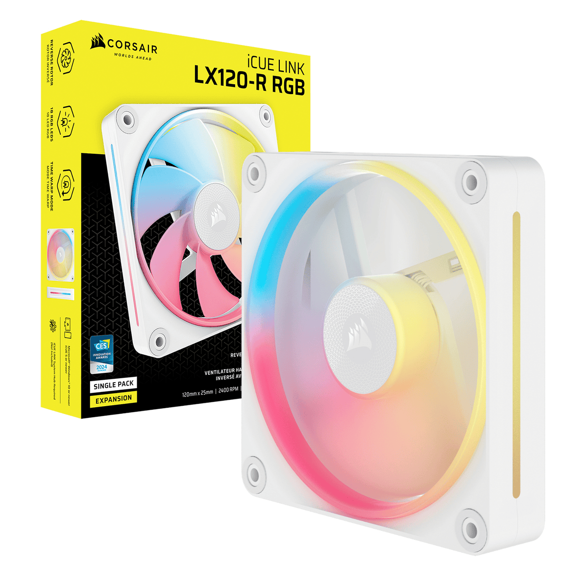 Corsair Icue Link LX120-R RGB 120MM PWM Reverse Fan Expansion – White image 5