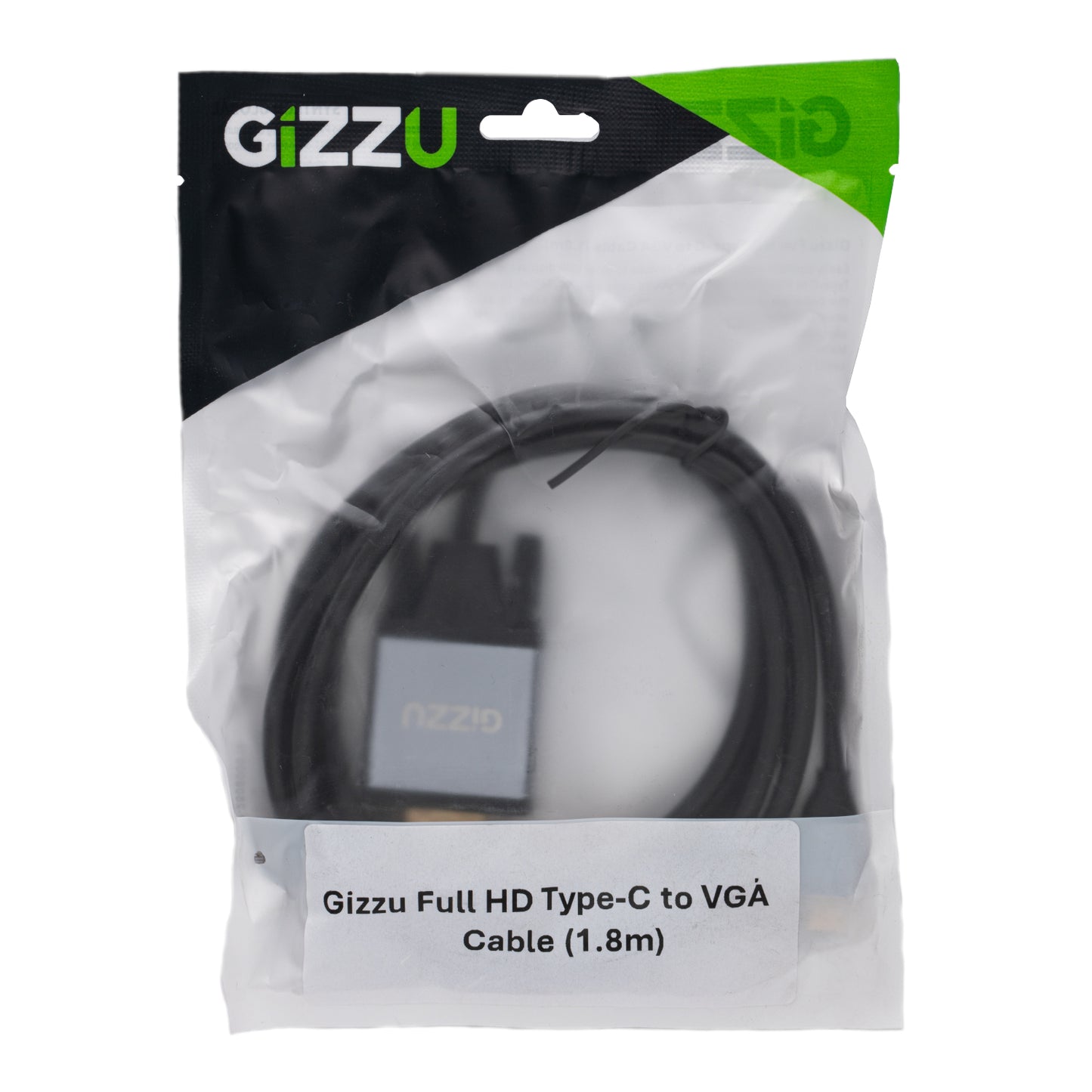 Gizzu Full HD Type-C To VGA Cable (1.8M) Black