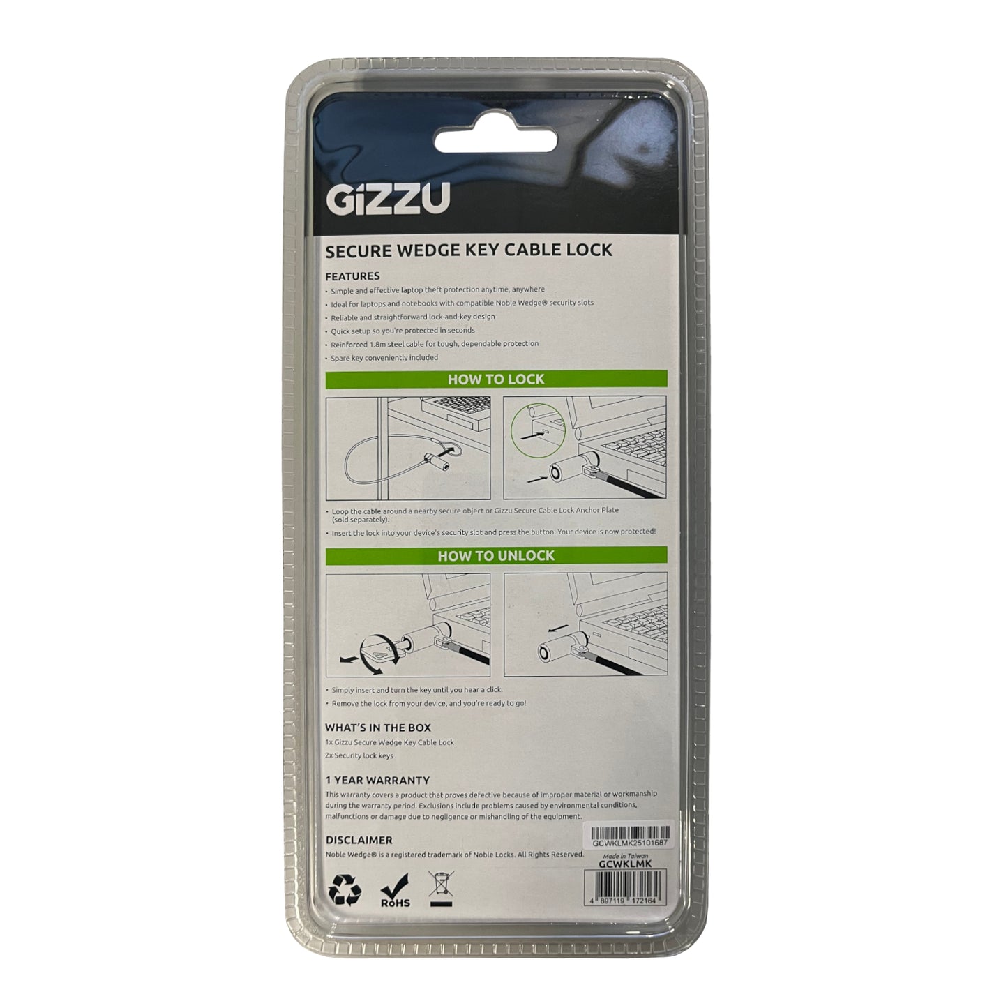 Gizzu 1.8M Wedge Cable Lock image 3