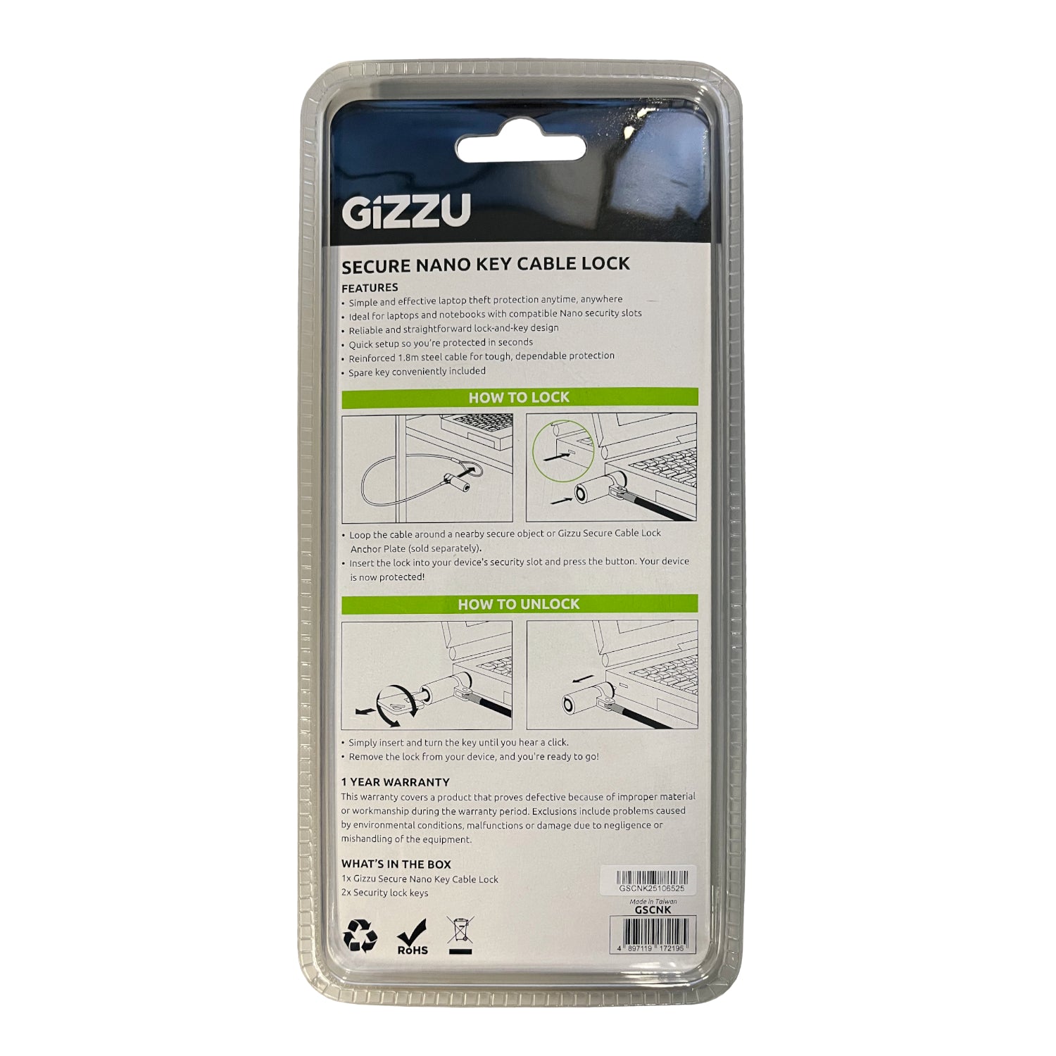 Gizzu 1.8M Nano Key Lock Security Cable With Key image 3