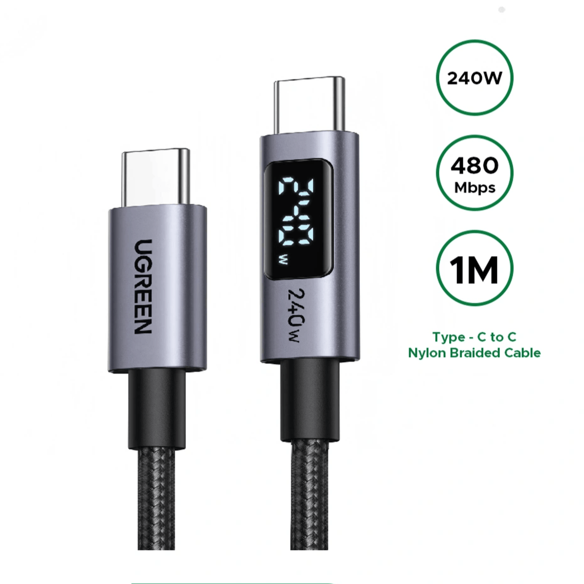 Ugreen 240W USB Type-C Cable With LED Display 1M image 2
