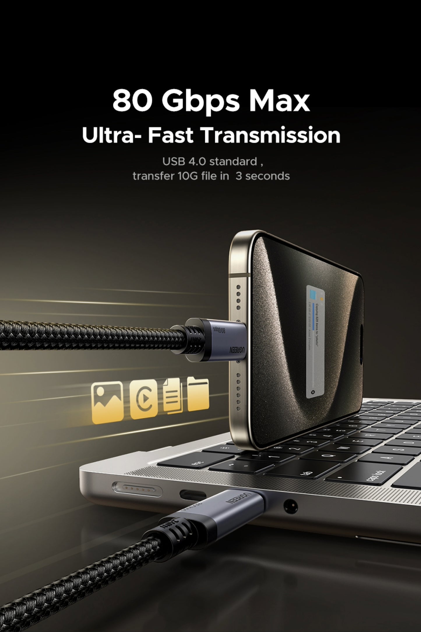 Ugreen USB4 GEN4 240W USB-C To USB-C Cable (black) image 6