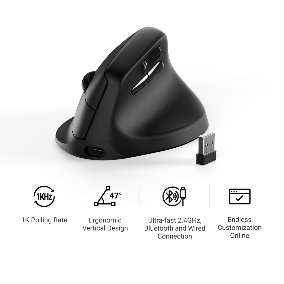 Keychron 1K Wireless Mouse (BT/2.4GHZ/WIRED) Black image 6