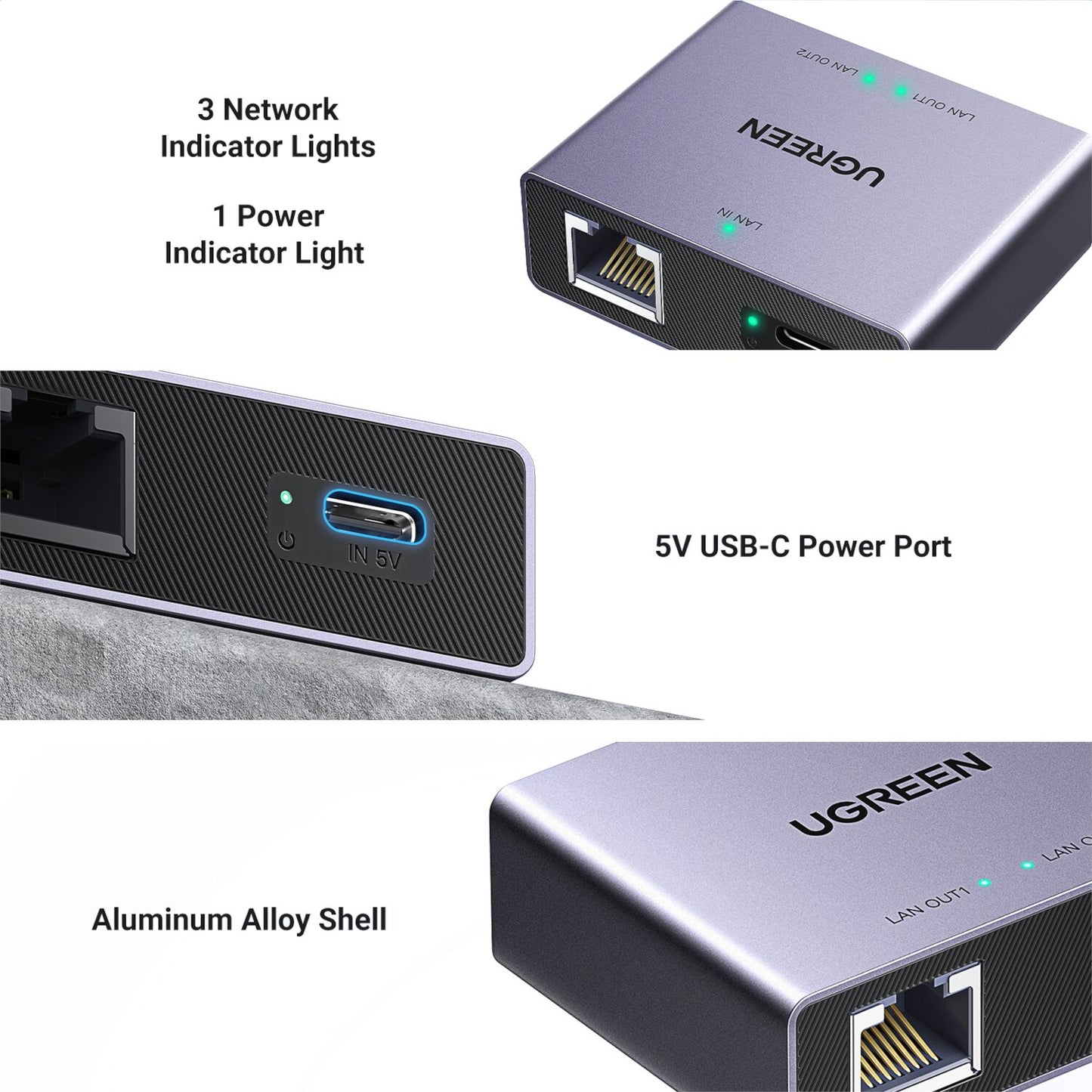 Ugreen 1-TO-2 Gigabit Ethernet Splitter, 1000MBPS LAN Network Adapter image 3