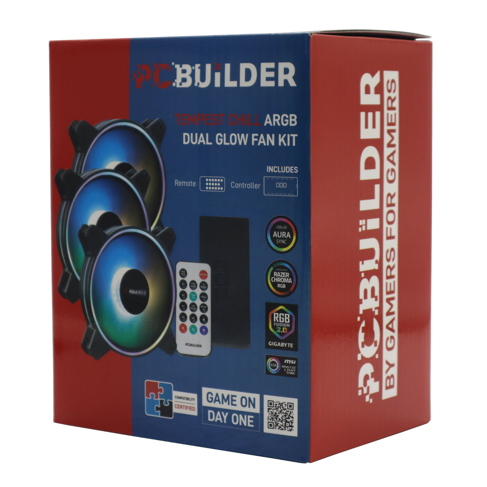 Pcbuilder Tempest Chill Fan Kit 3X120MM Dual Glow ARGB Fan + Controller + Rf Remote image 3