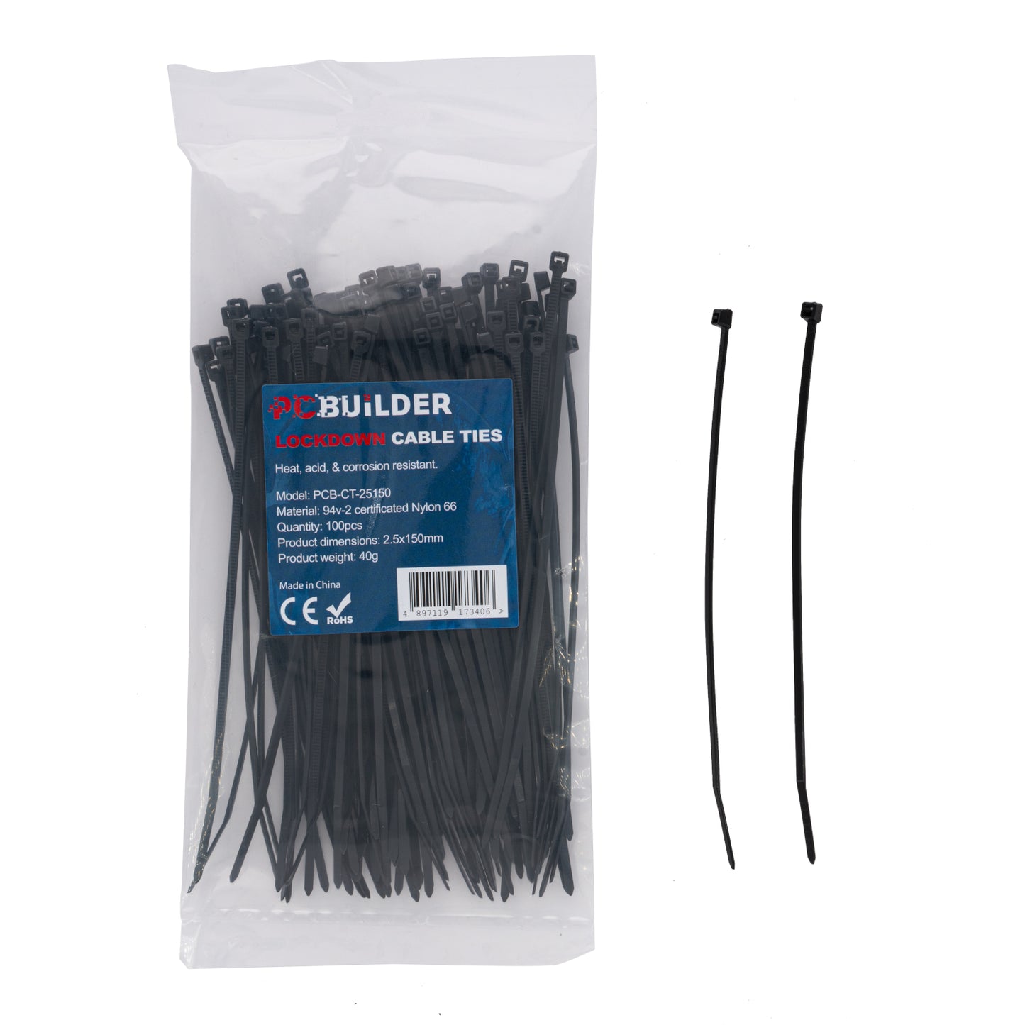 Pcbuilder Lockdown 150MM Cable Ties (100 Pcs) Black image 5