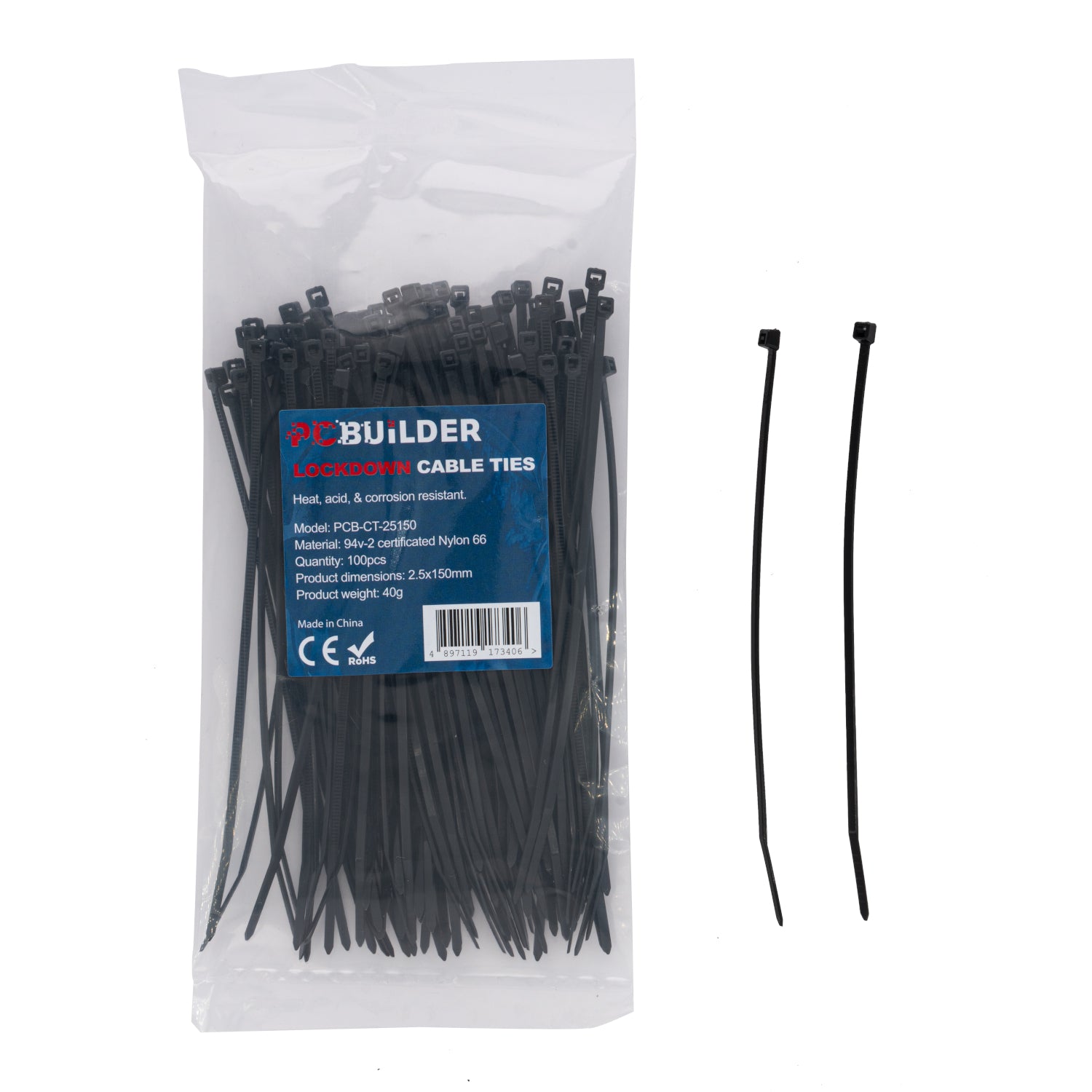 Pcbuilder Lockdown 150MM Cable Ties (100 Pcs) Black image 5
