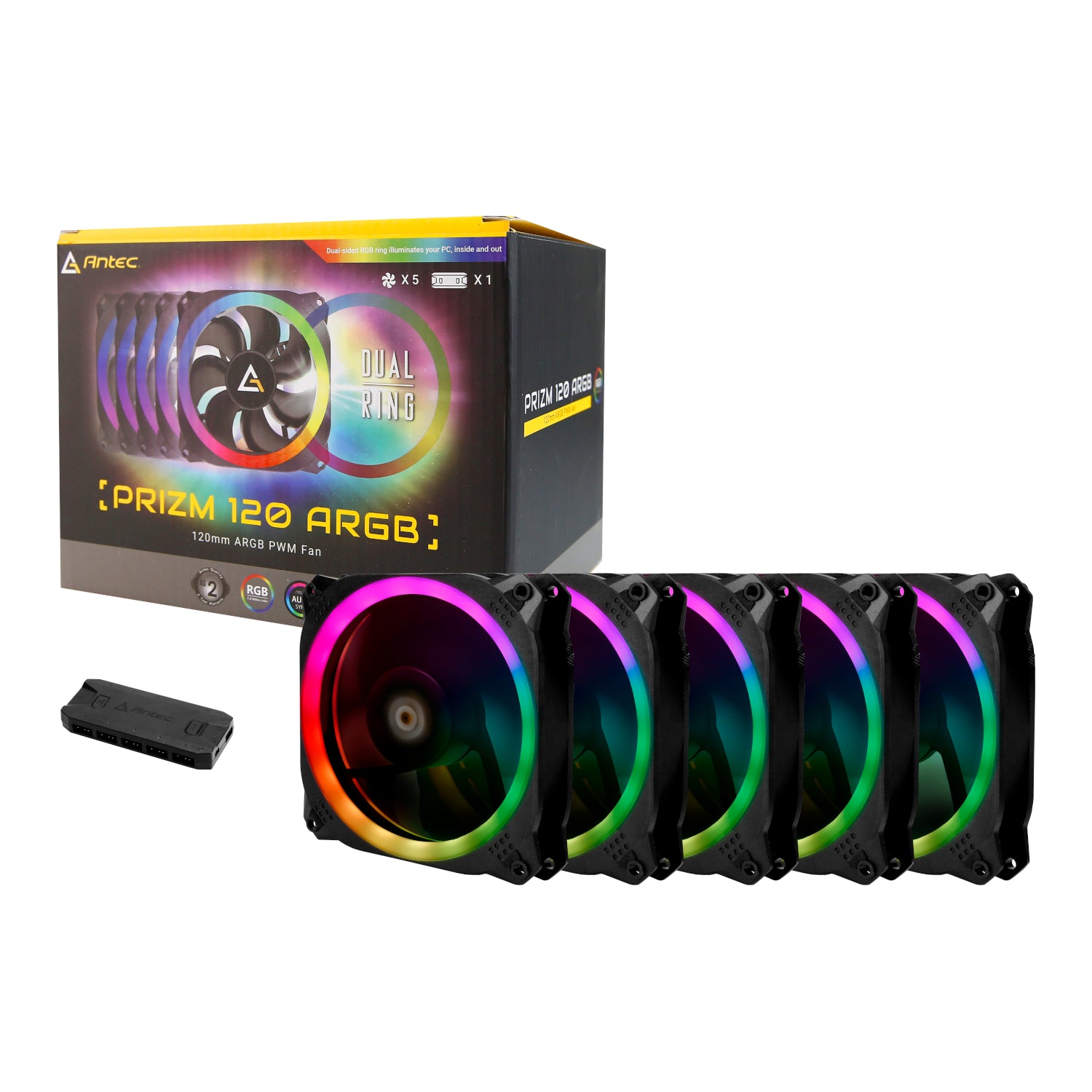 Antec Prizm 120 ARGB Case Fan 5 Pack + Controller Black