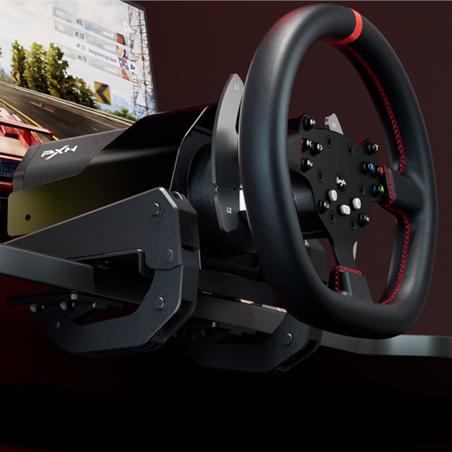 Pxn V10 Ultra 270/900° 3.2NM Direct Drive USB Steering Wheel With Hall Effect Dual Pedals image 2