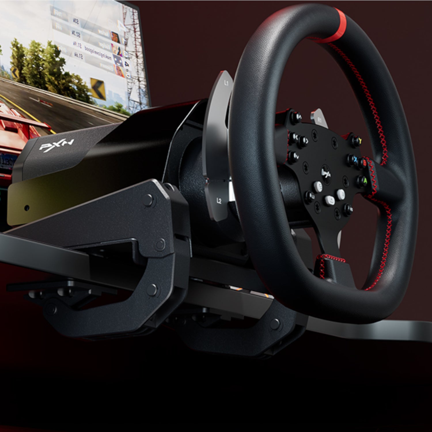 Pxn V10 Ultra 270/900° 3.2NM Direct Drive USB Steering Wheel With Hall Effect Dual Pedals image 2