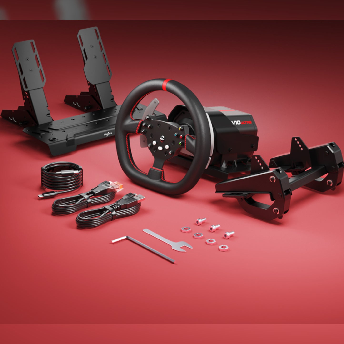 Pxn V10 Ultra 270/900° 3.2NM Direct Drive USB Steering Wheel With Hall Effect Dual Pedals image 5