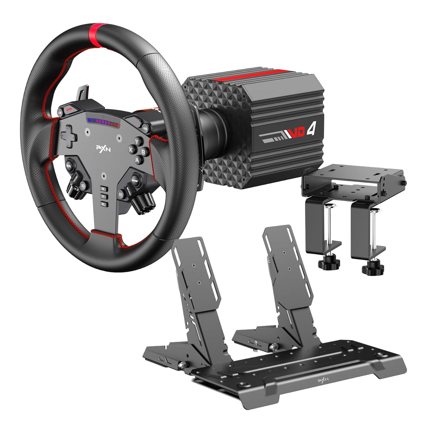 Pxn VD4 Direct Drive Sim Racing Wheel – Pd-Hm Dual Pedal – Z8 Clamp Bundle