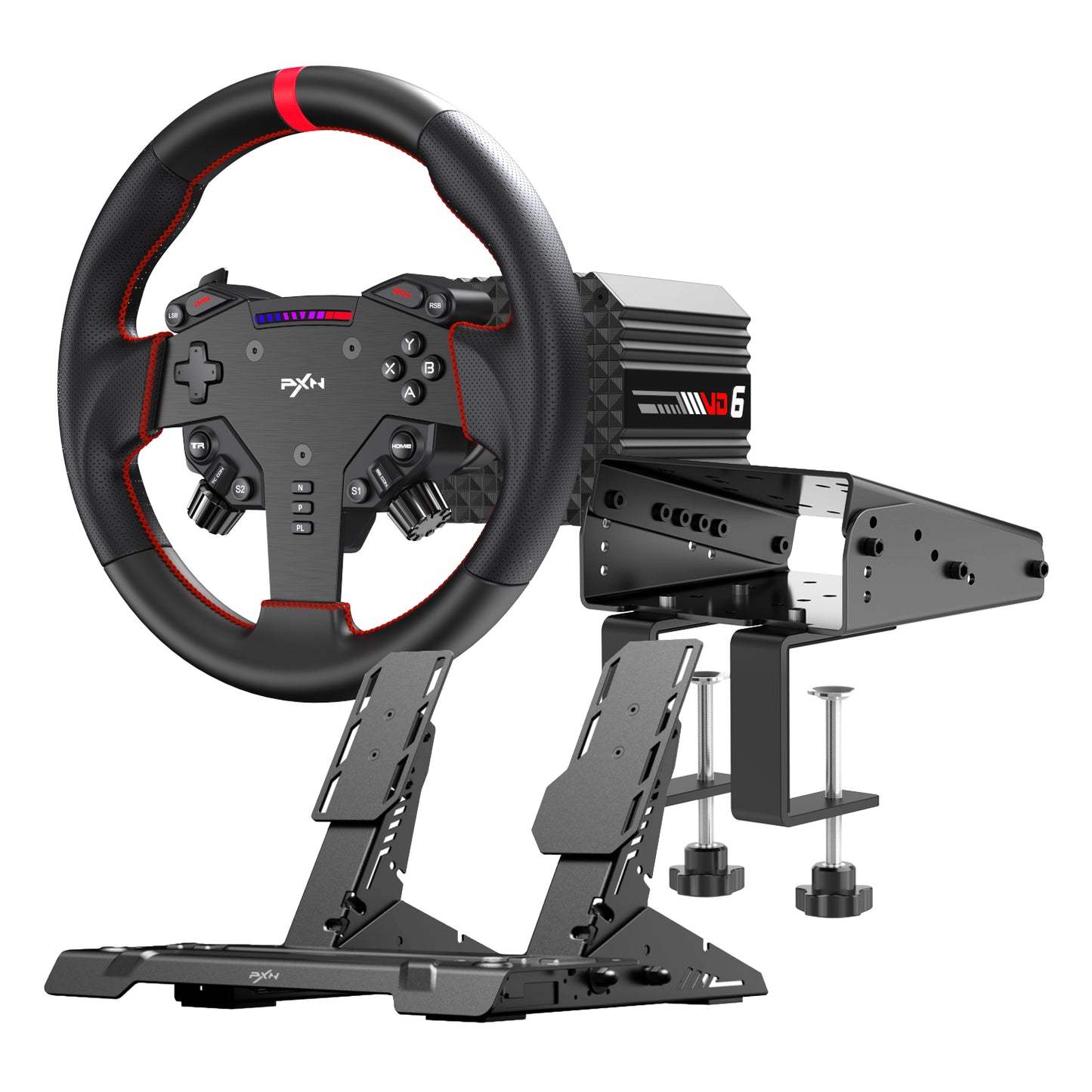 Pxn VD6 Direct Drive Sim Racing Wheel | Pd-Hm Dual Pedal | Z9 Clamp Bundle