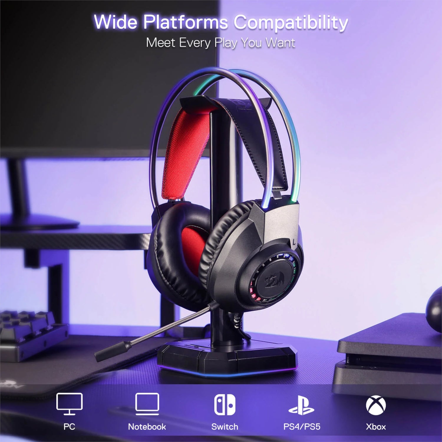 Redragon Scream Over-Ear RGB Gaming Headset Black image 2