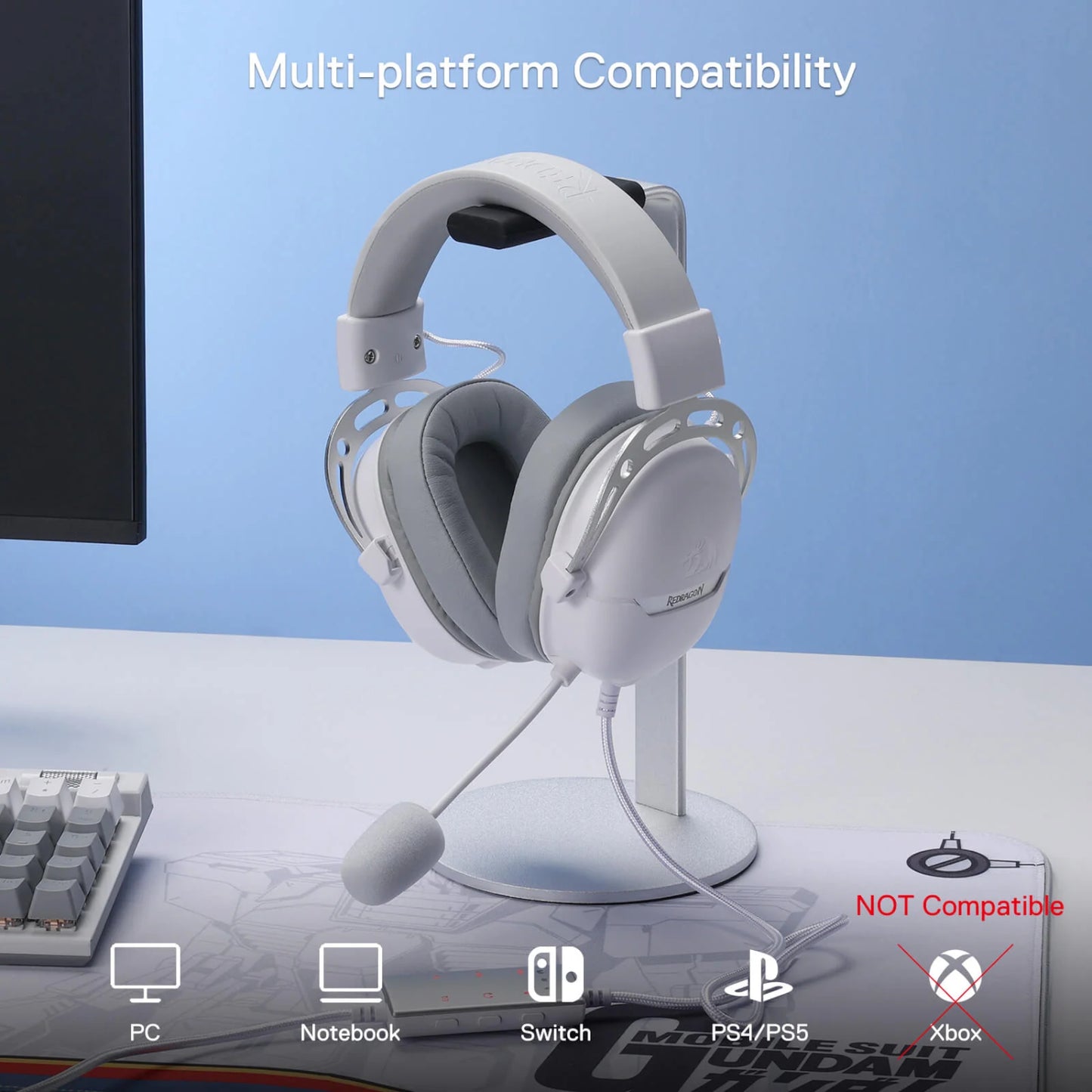 Redragon Over-Ear Aurora Gaming Headset White image 4