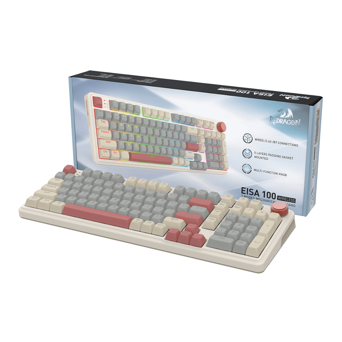 Redragon Eisa 100 Retro RGB Wireless Mechanical Keyboard Cream/Grey
