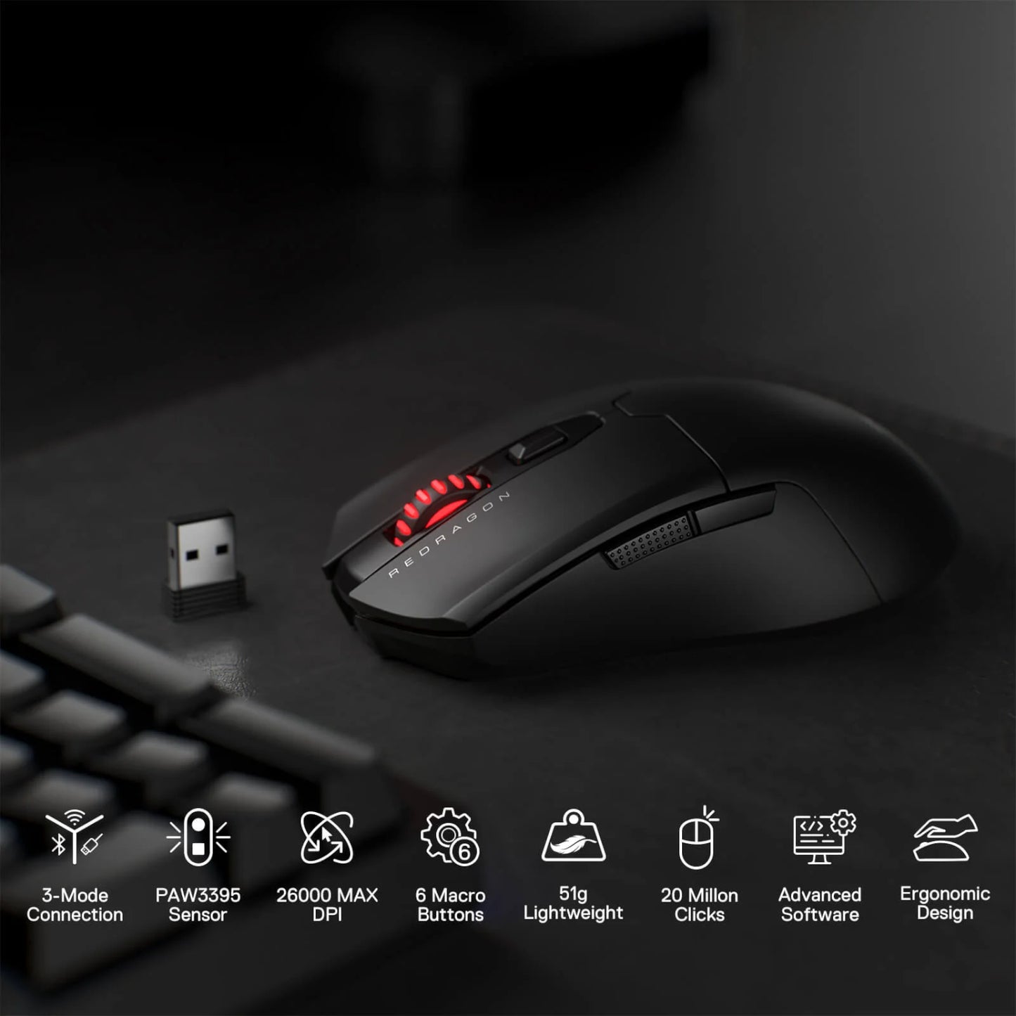 Redragon Fyzu M995 Pro Wireless Gaming Mouse Black image 4