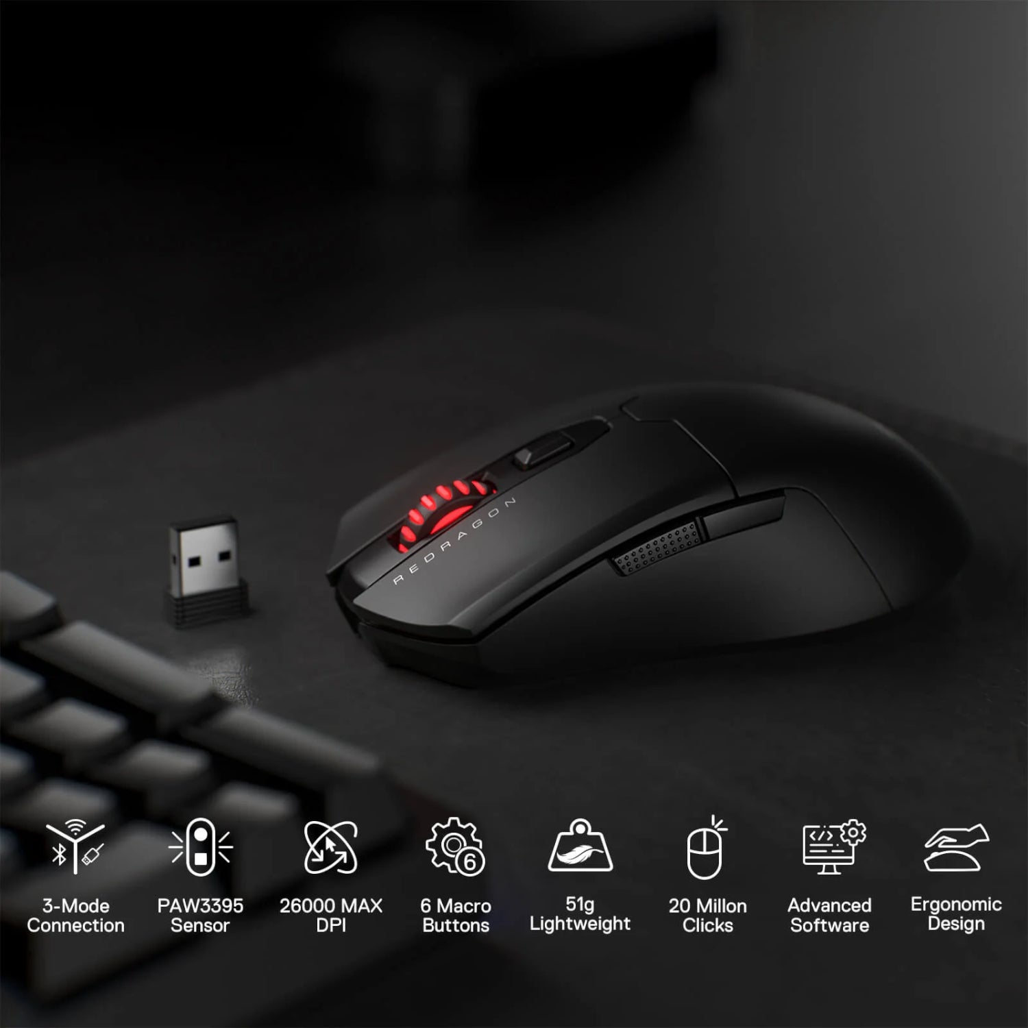 Redragon Fyzu M995 Pro Wireless Gaming Mouse Black image 4