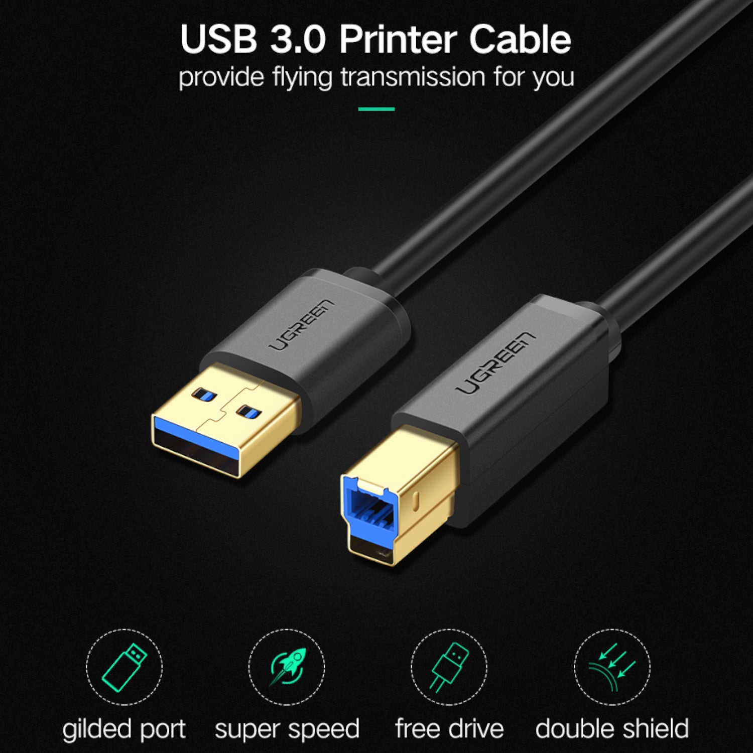 Ugreen US210 Usb-A Printer Cable 2M Black image 4