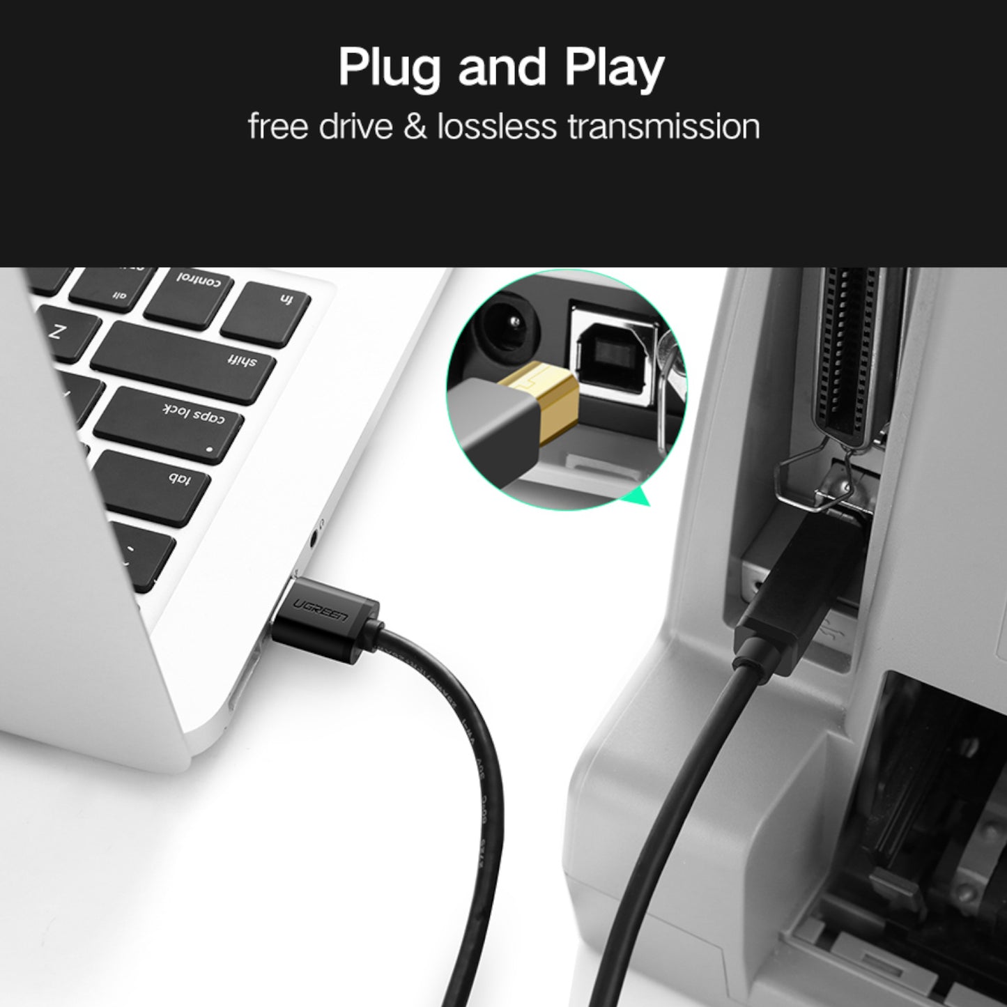 Ugreen US210 Usb-A Printer Cable 2M Black image 5