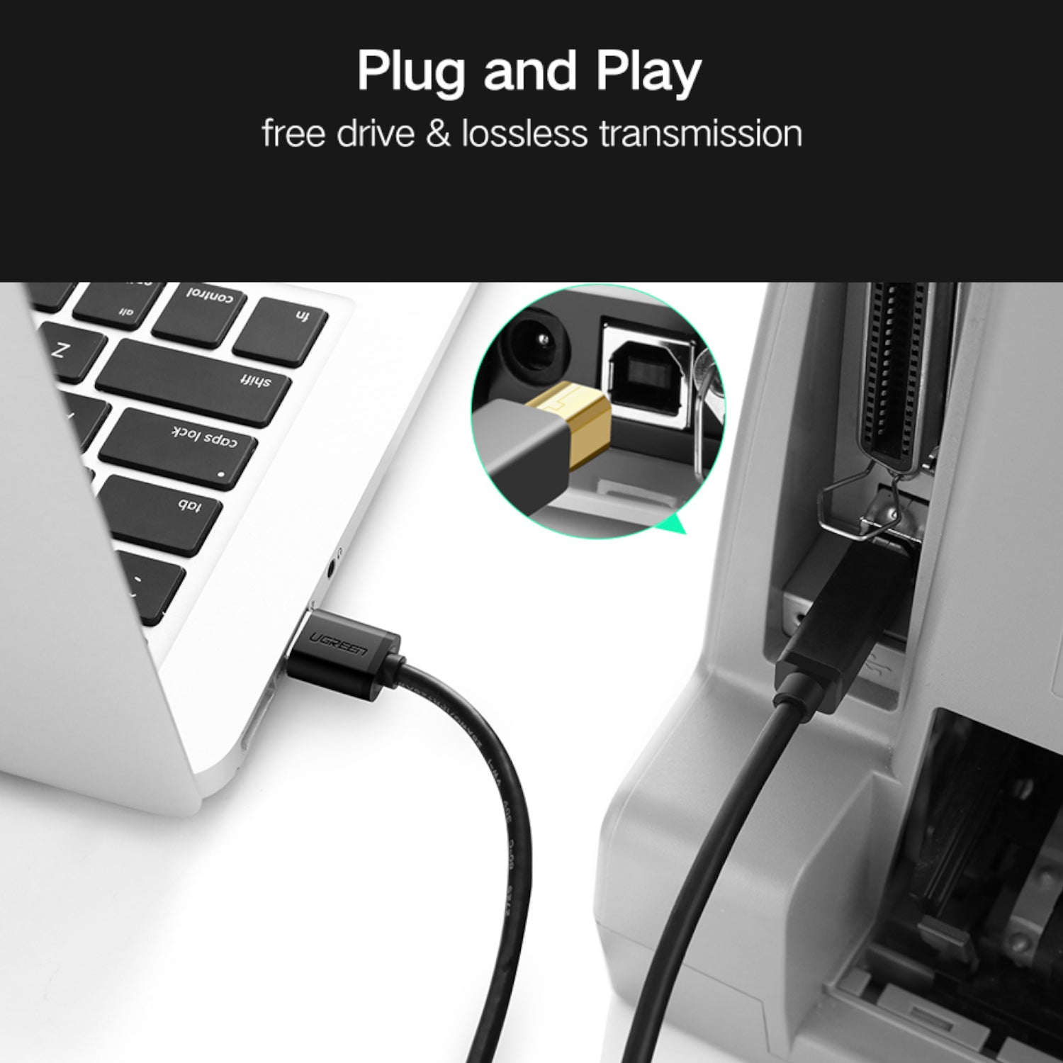 Ugreen US210 Usb-A Printer Cable 2M Black image 5