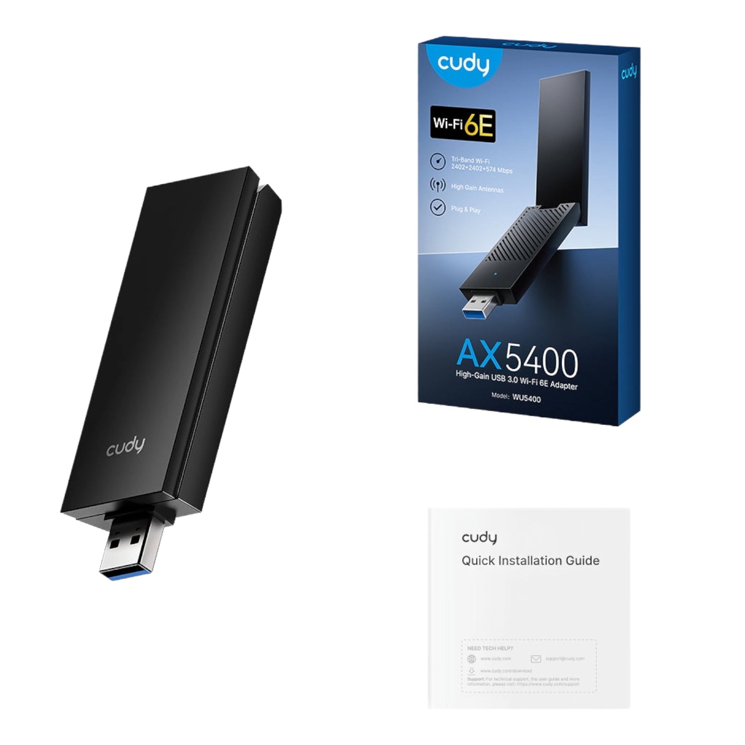Cudy AX5400 WI-FI 6E USB 3.0 Tri-Band High-Gain Adapter-Black image 5