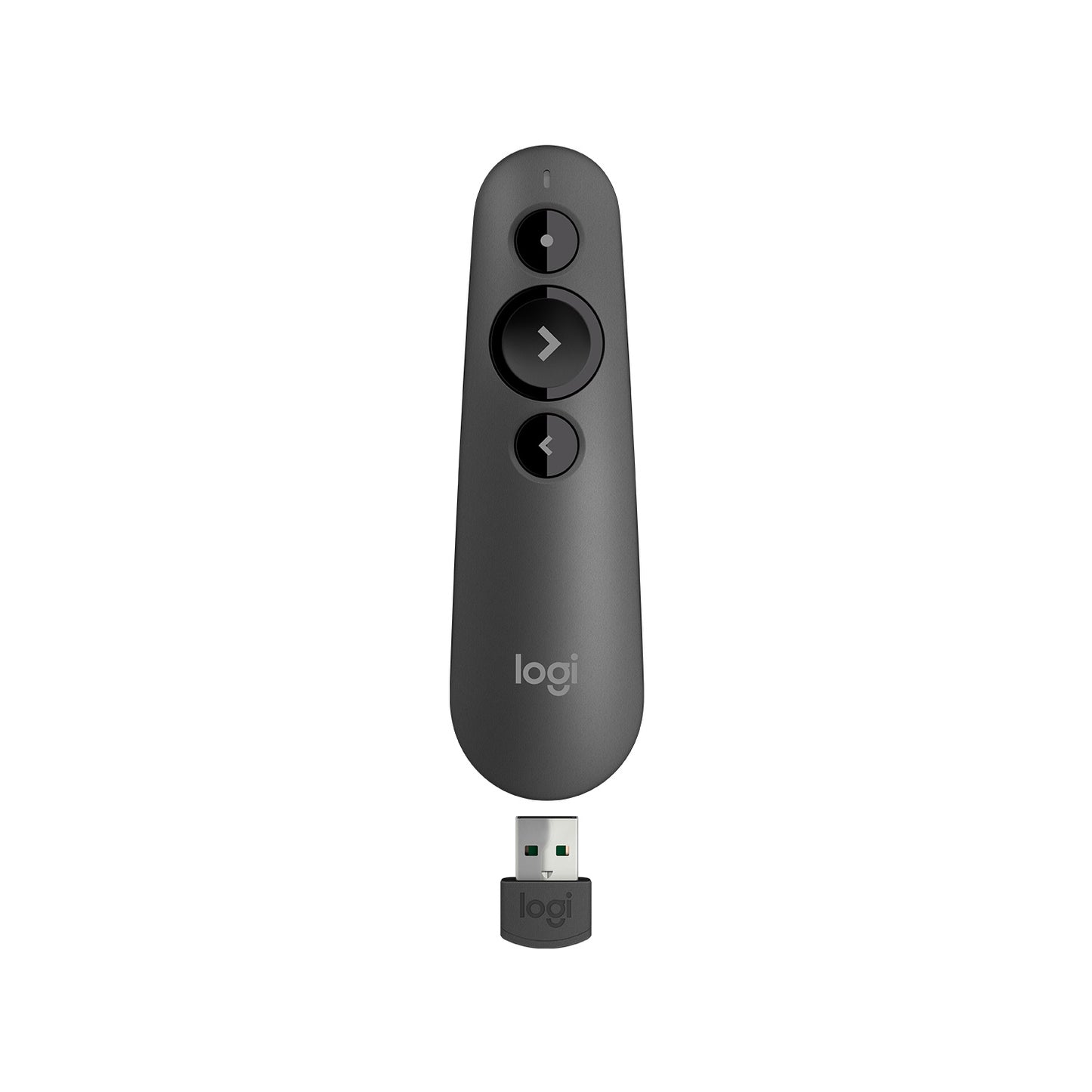 Logitech R500S Red Laser Presentation Remote With Wireless Mini Receiver Simple Three-Button Design With Red Laser Pointer. Bluetooth Or USB Receiver