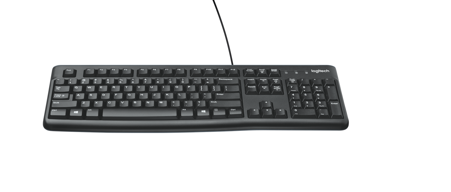 Logitech K120 Wired Keyboard With Quite Typing And Spill Resistant Black. Full-Size Keyboard With Quiet, Low-Profile Keys. Spill-Resistant Design And