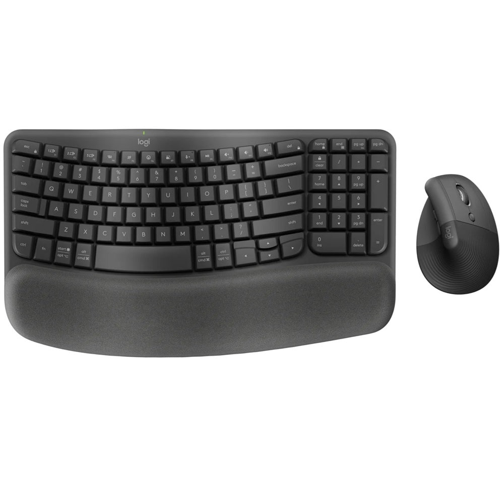 Logitech Wave Keys & Lift Vertical Mouse Ergonomic Wireless Keyboard And Mouse Combo With Cushioned Palm Rest, Easy-Switch, Bluetooth For Multi-Os, W