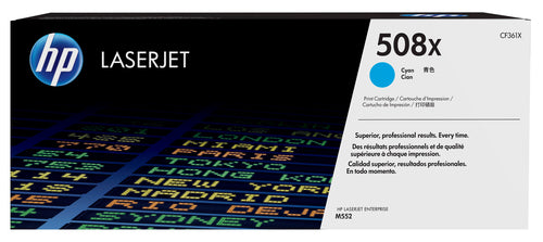 HP 508X Cyan Laserjet Enterprise M552/2/M553 Toner Cartridge Yield 9500 Pgs