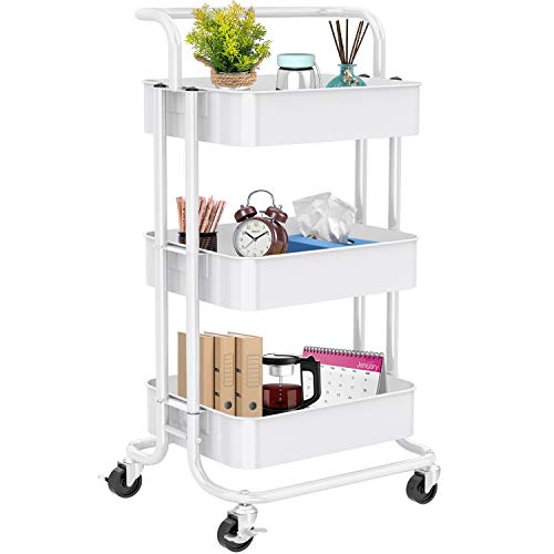 Monaco 3 Tier Kitchen Storage Rack With Wheels - White - TechTic