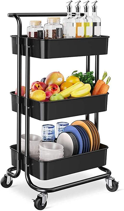 Monaco 3 Tier Kitchen Storage Rack With Wheels - Black - TechTic