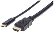 Manhattan USB-C to HDMI Adapter Cable - Converts a DP Alt Mode Signal to an HDMI 4K Output, 2 m (6 ft.), Black - TechTic