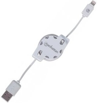 Manhattan iLynk Lightning Cable - A Male / Lightning Connector Male, 1 m (3 ft.), White, Retractable - TechTic