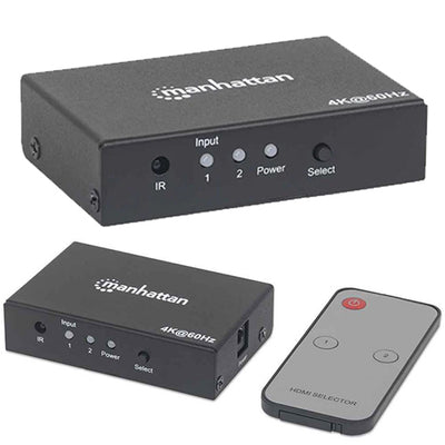 Manhattan 4K 2-Port HDMI Switch - 4K @ 60Hz, AC Powered, Remote Control, Black - TechTic
