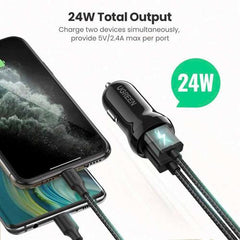 Ugreen 12V 4.8A 24W Dual USB Car Charger - Cigarette Lighter Adapter Mini Car Phone Charger - TechTic