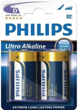 Philips Ultra Alkaline Battery LR20E2B 2 x Type D / R20 Ultra Alkaline Battery , 15.V, up to 5 years Shelf Life - TechTic